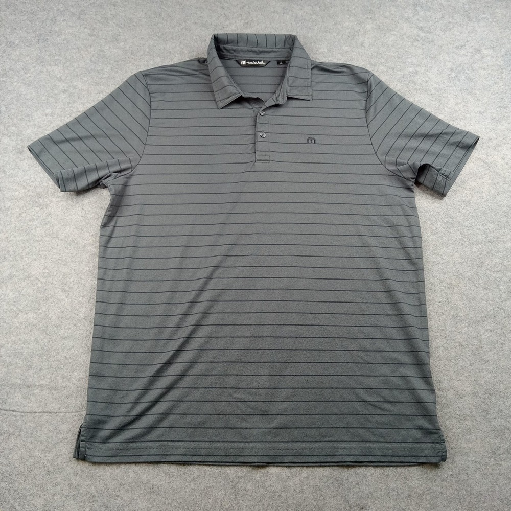 Travis Mathew Polo Shirt Mens XL Gray Stripe Pima Golf Stretch Performance‎ Top